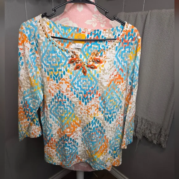 Ruby Rd. Multicolor Geometric Blouse - Picture 1 of 6
